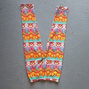 Orange Aztec Pattern Kids Leggings Soft Stretchy